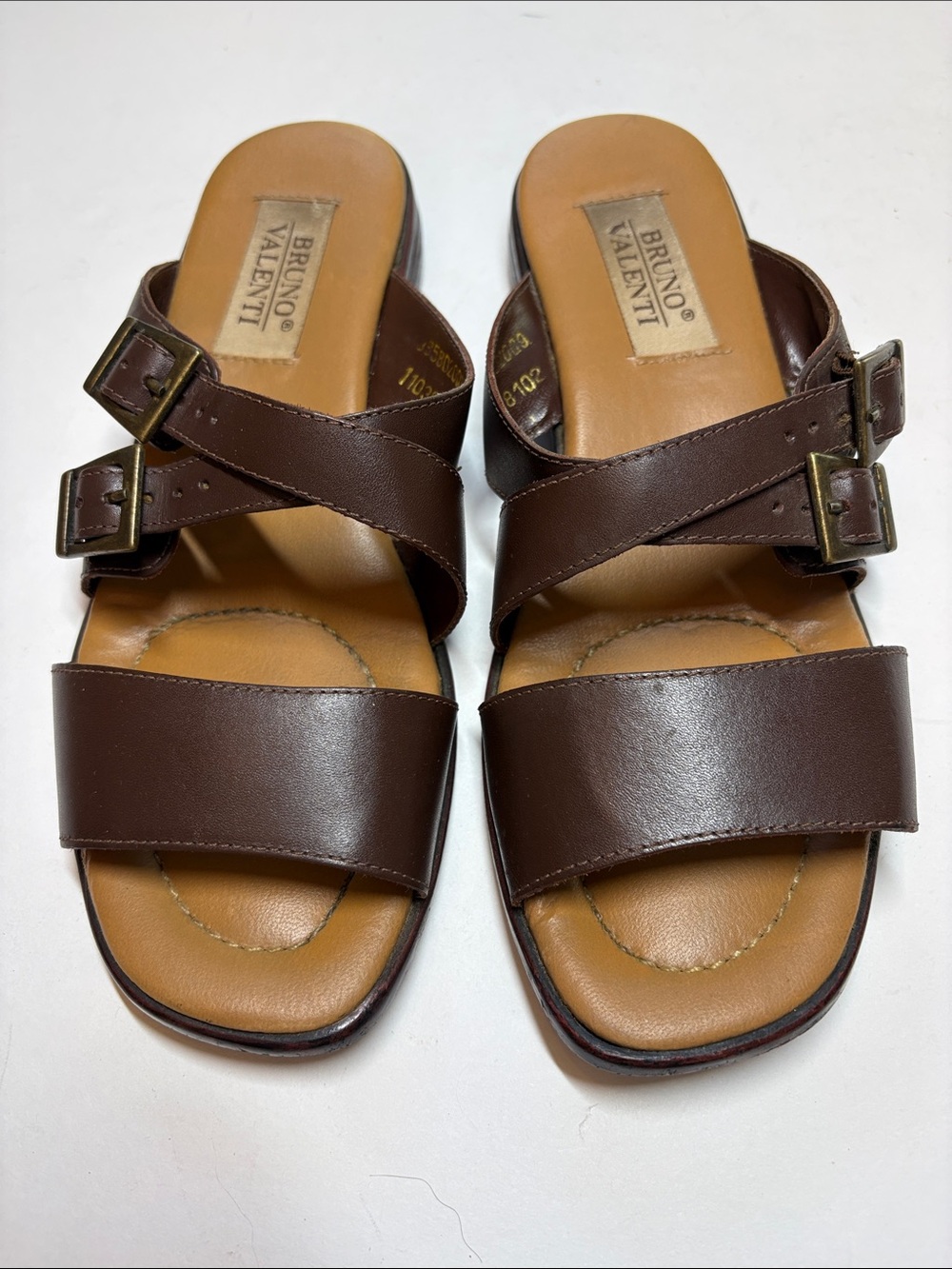 Bruno Valenti Brown Leather Slide Sandals, 8